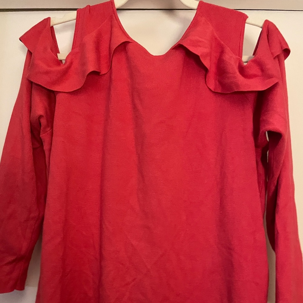 Calvin Klein Fuchsia Cold-Shoulder Ruffled Sweater XXL